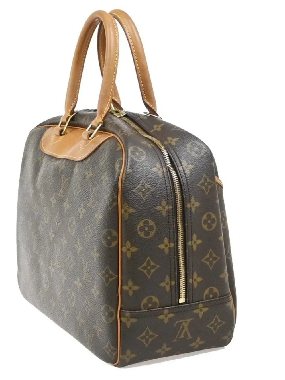 LOUIS VUITTON LV Logo Deauville Hand Bag Monogram Leather Brown